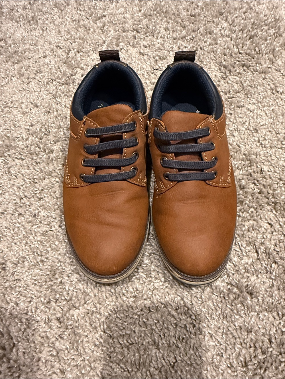 Boy's Tan Leather Derby Shoes with Navy Laces